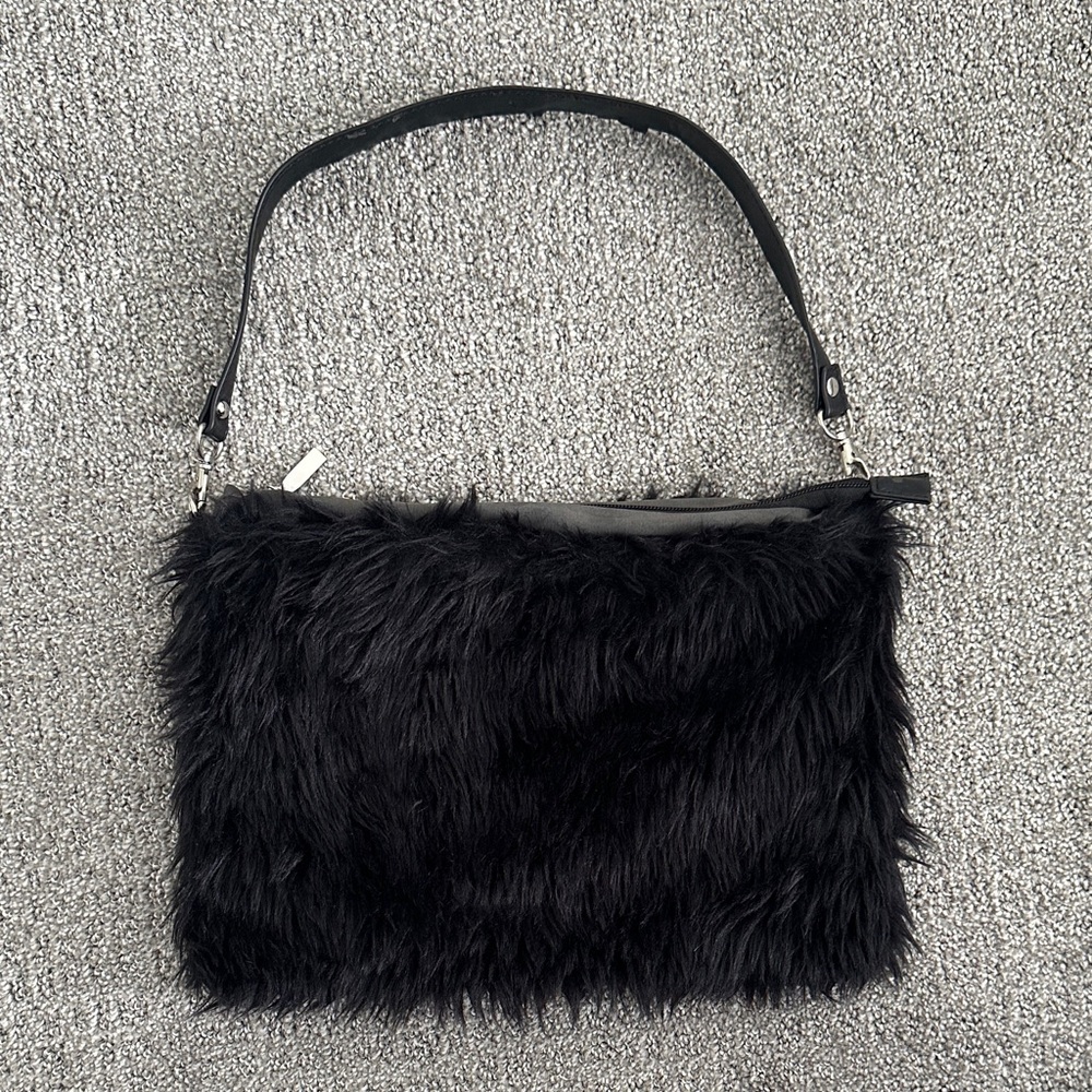 Black Faux Fur Shoulder Bag - Women